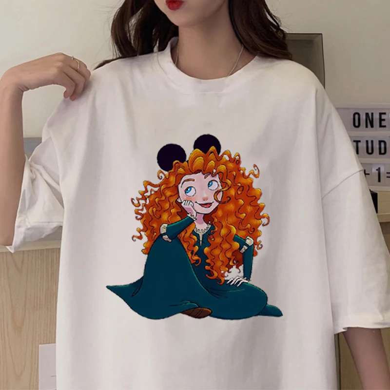 Summer White Disney Princess Merida Brave Printed T Shirt Women Casual T Shirt Short Sleeve Funny Girls T Shirts Tops