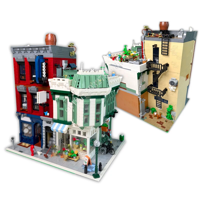 5749 Uds. Tienda de relojes esquina MOC vista de calle creativa modelo de bloques de construcción arquitectura DIY juguetes de modelos educativos de ensamblaje edades