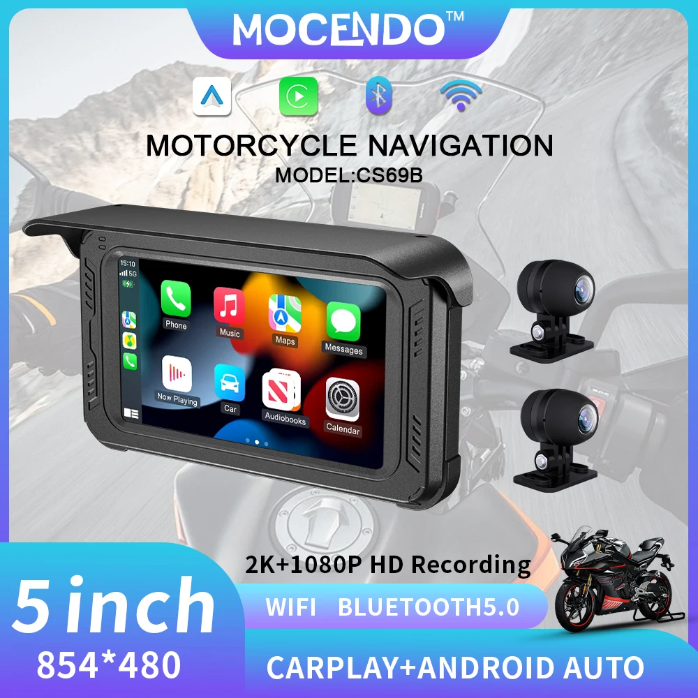 

CS69B 5 Inch Newest Touch Screen Motorcycle Navigation IP67 Waterproof Apple Carplay Android Auto with 1080P Dual Lens Dashcam