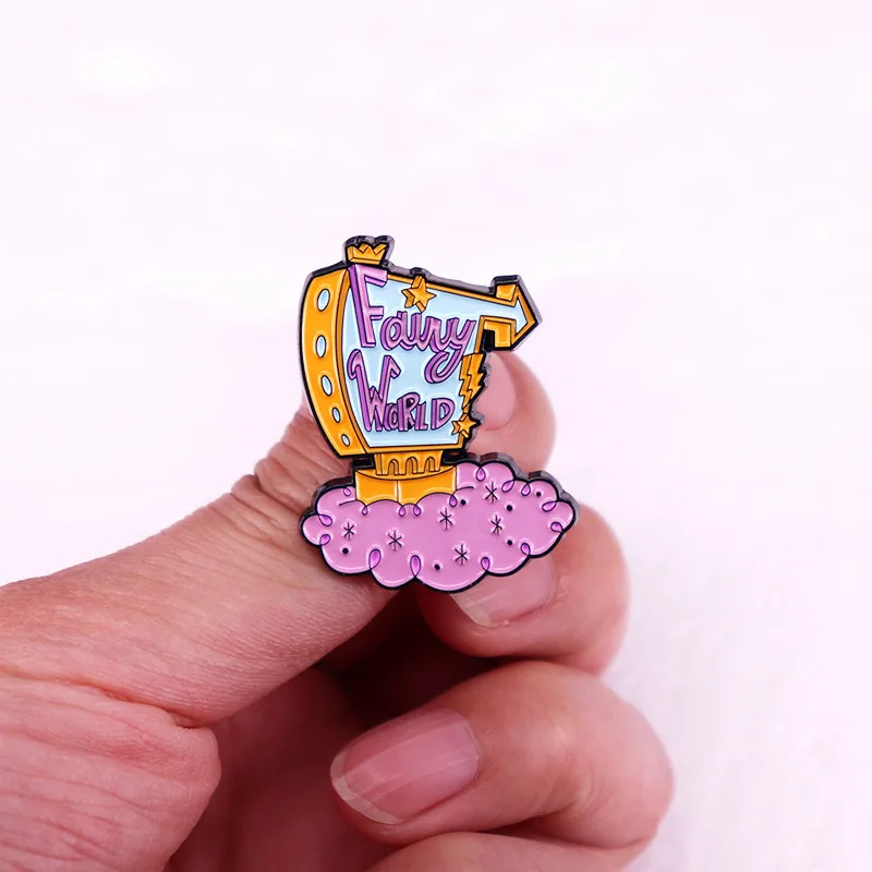 1PC Fairly OddParents Fairy World Neon Sign Enamel Pin, Retro Cartoon Fantasy Brooch, Nostalgic Fan Jewelry Gift