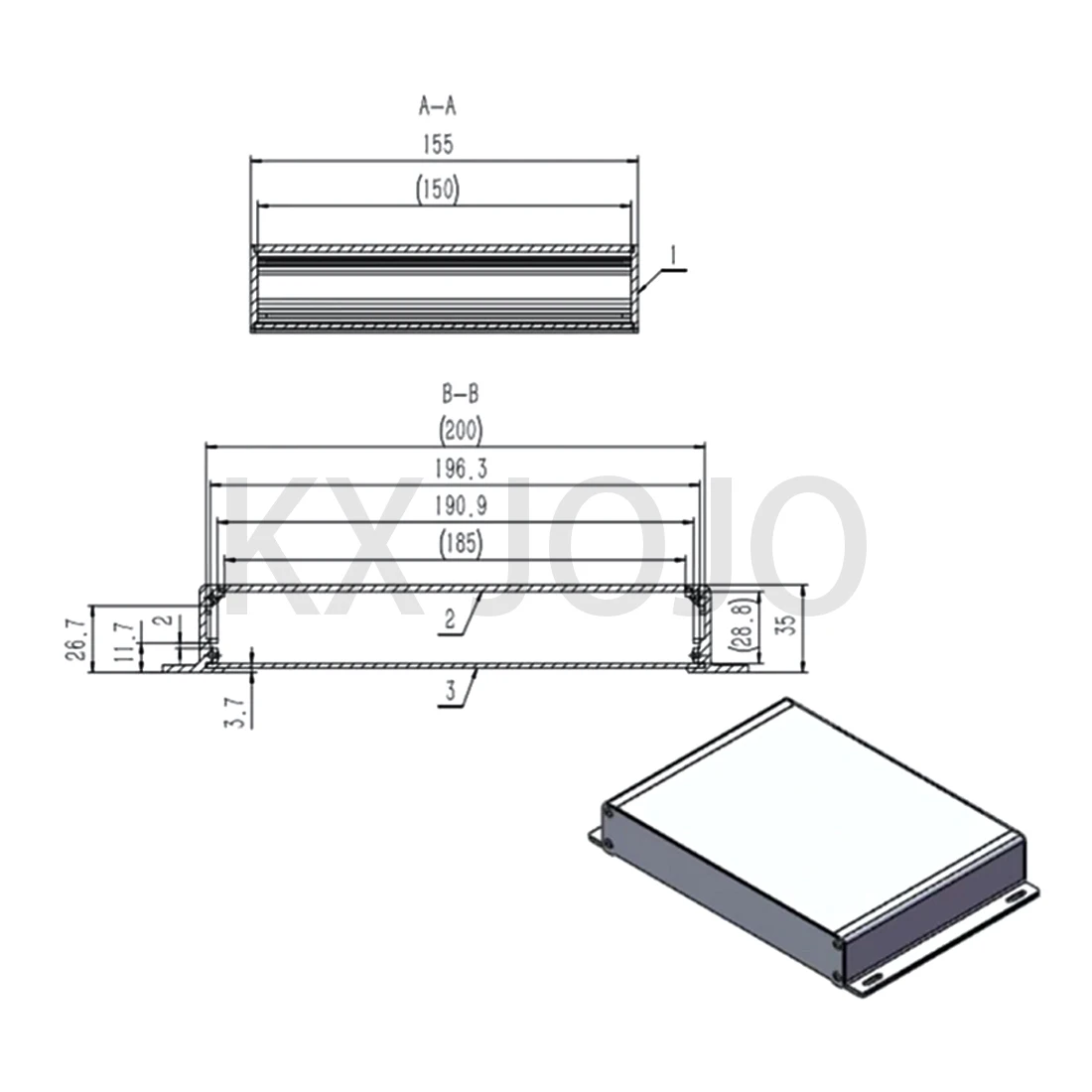 Aluminum Enclosure 235*35*155mm Split Electronic Case Project PCB Instrument Grey/Black DIY Power Supply