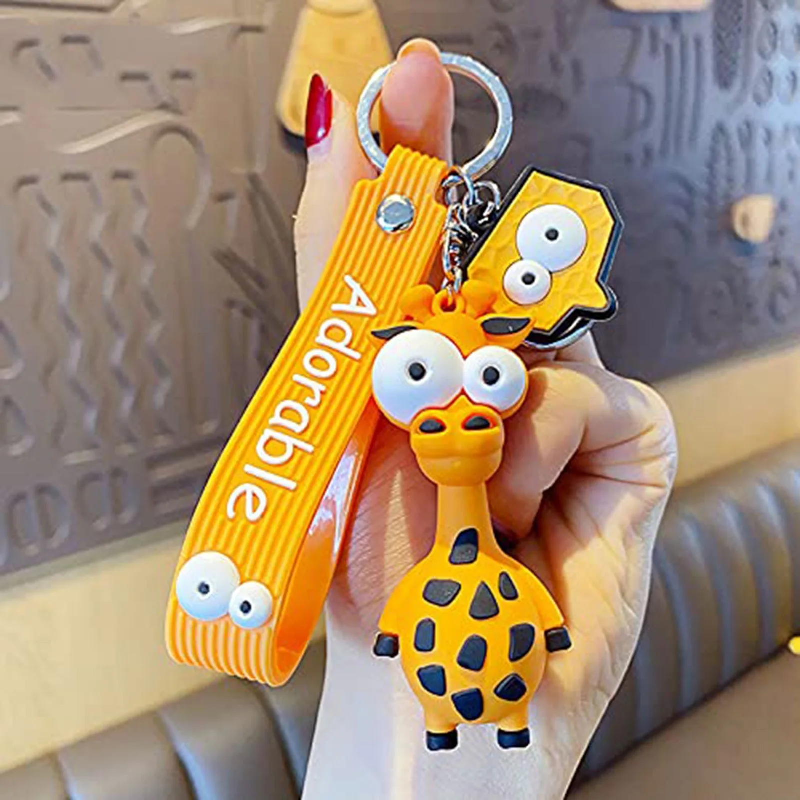 Novelty Ugly Big Eyes Funny Soft TPU Silicone Rubber Zoo Animals Pendant Strap Keychain Key Ring Holder Clip