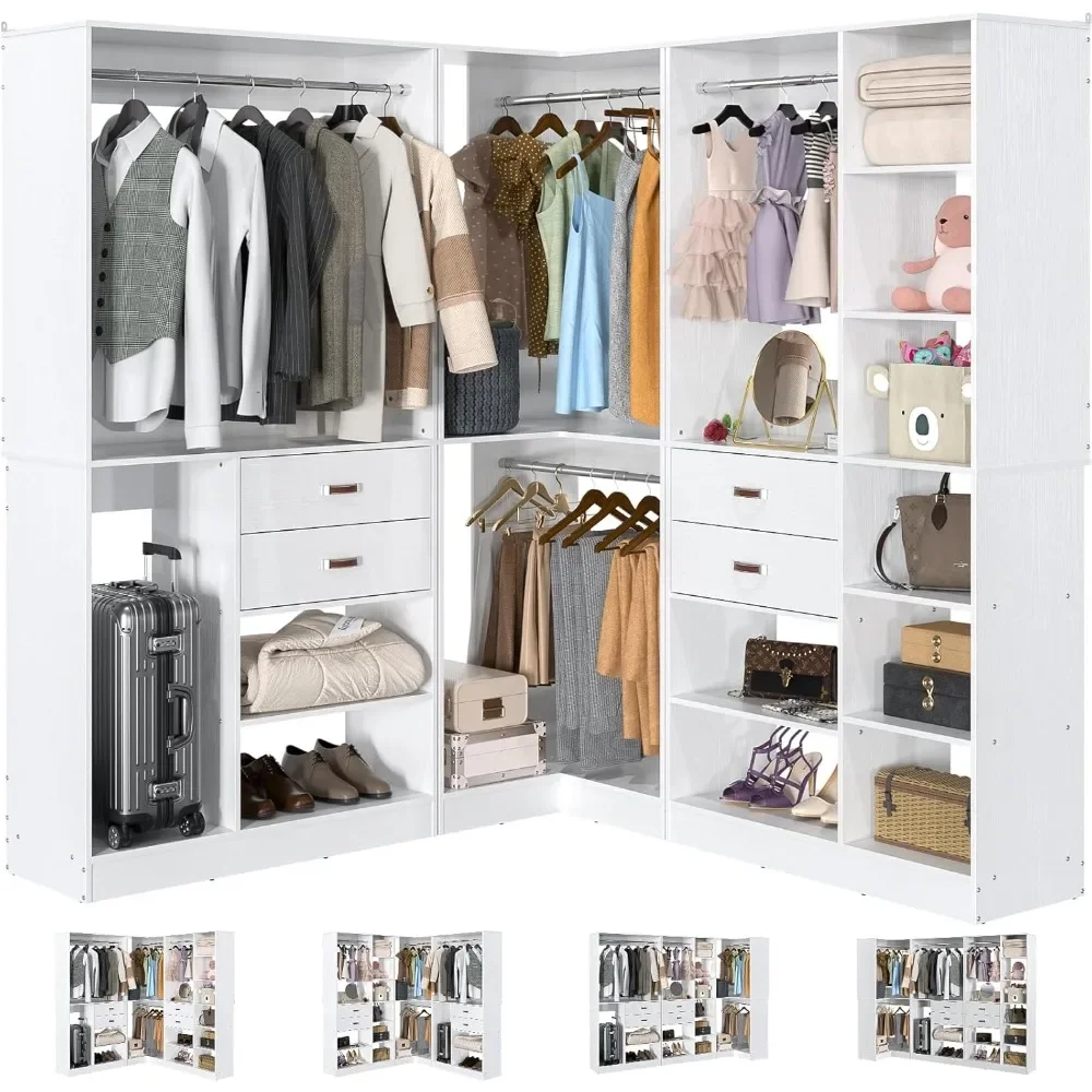 Freestanding Closet System with 3 Sets, 110'' Reversible Stand-alone Wardrobe, 80'' Height Cloth Garment Organizer