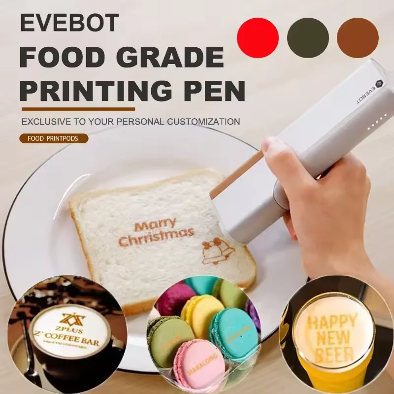 EVEBOT Food Grade Inkjet Printer Print Size 26*1000 MM With Steel Ruler Handheld HD Printing Pattern LOGO On Coffee Cake Beer