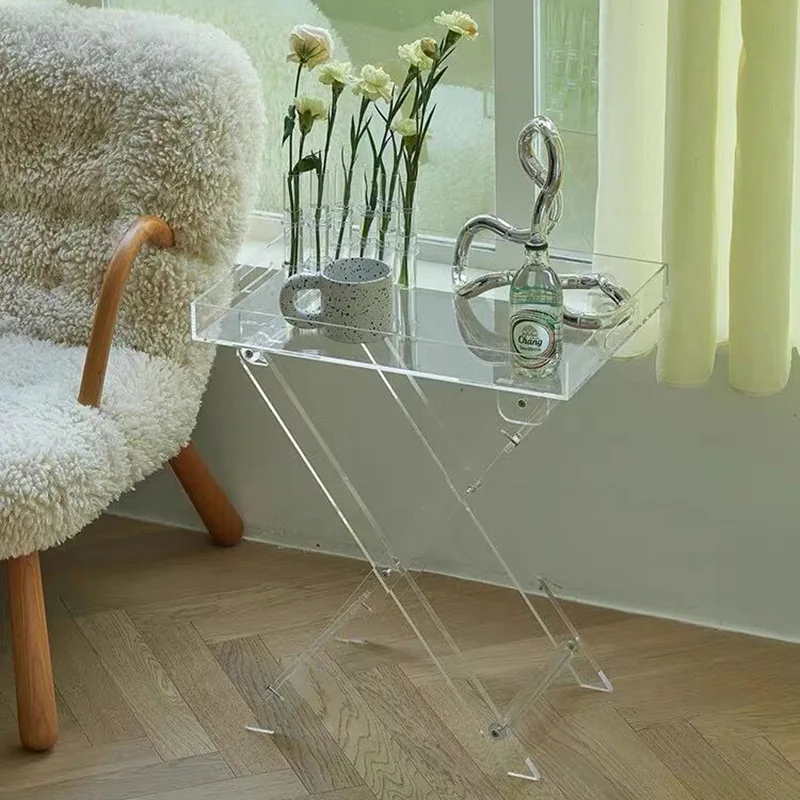 

Acrylic Folding Small Coffee Table Ins Style Simple Transparent Light Luxury Sofa Corner Table Bedside Small Table Coffee Tables