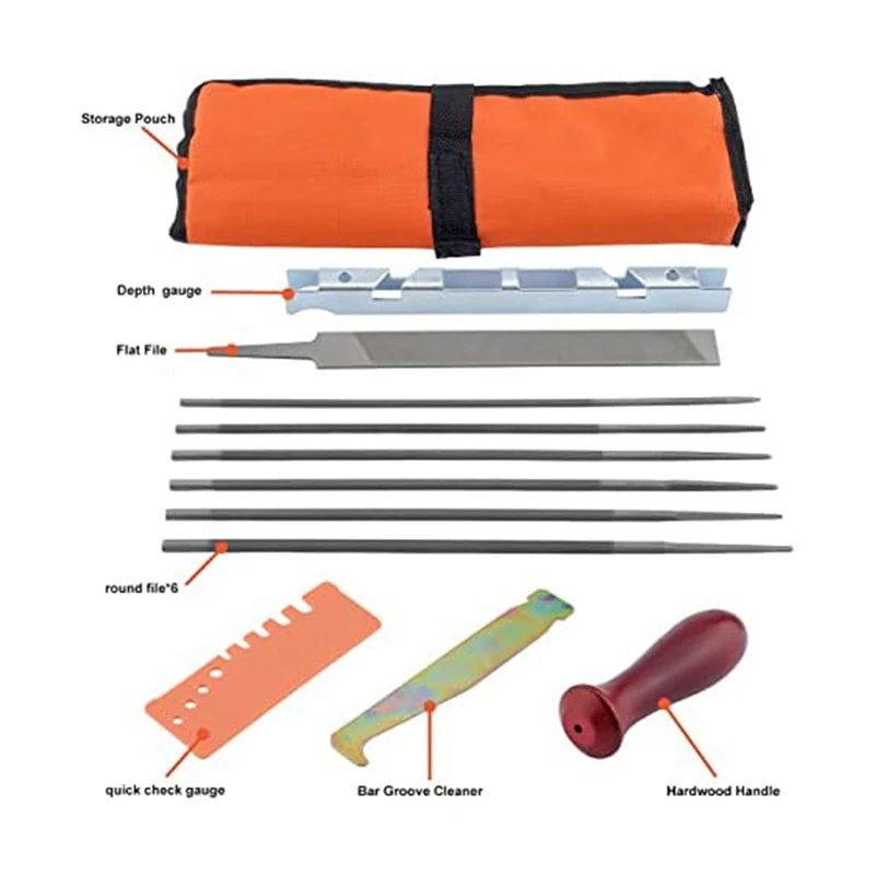12Piece Chainsaw File, Chainsaw Sharpener Kit Round Chainsaw File Depth Gauge Quick Check Gauge