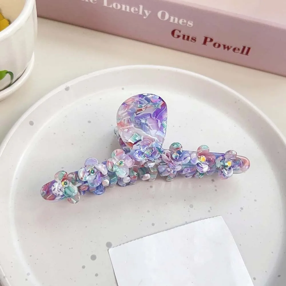 

Elegant Flower Hair Claw Gradient Color Rhinestone Straight Line Shaped Shark Clip Creative Korean Style Acetic Acid Hair Claw