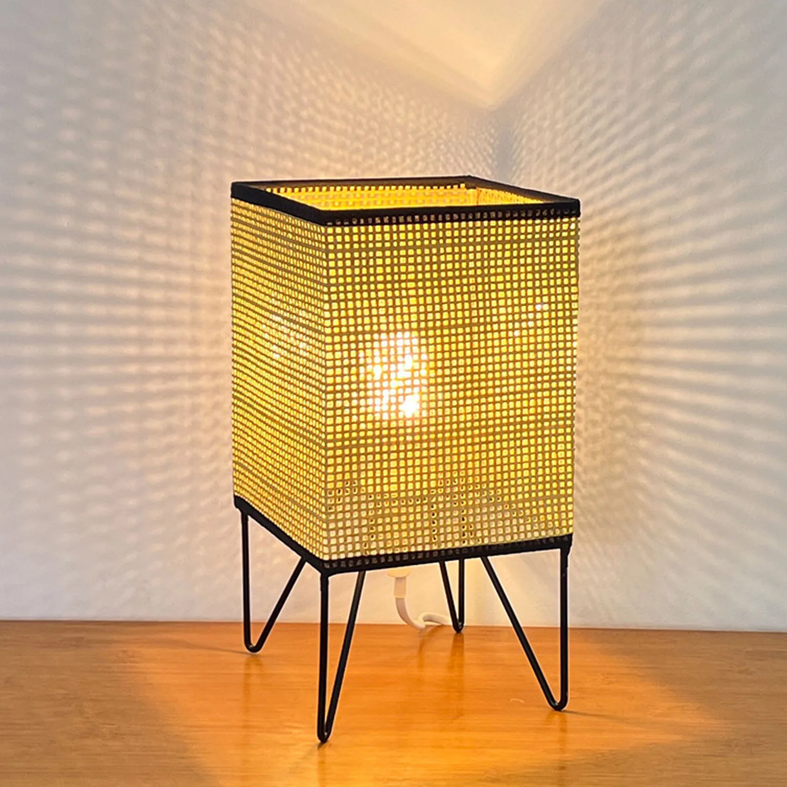 ZK40 Rattan Woven Desk Lamp Dimmable Vintage LED Warm Light Beside Lamp Nightstand Lamp Plug In Table Light for Bedroom