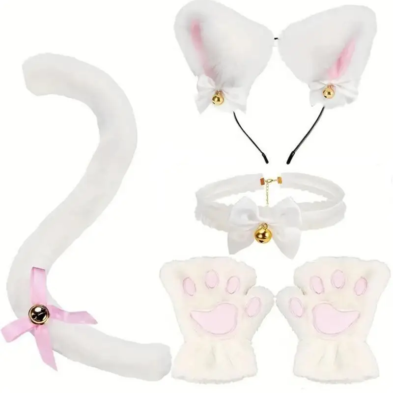652F Halloween Cats Costume Cats Dress up Accessories Includes Necklace Hair Hoop, Tail and Glove for Halloween Cosplay Party