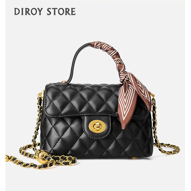 

Genuine leather women's bag small gold ball chain bag women's 2025new fashion high-end luxury shoulder crossbody diamond handbag