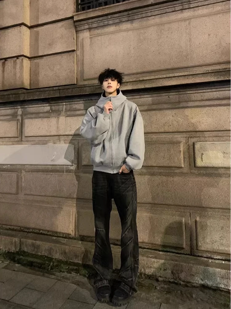 Cleanfit American Sle Heavyweight Open Cardigan Hoodie Men's Autumn Winter High Collar Haome ort Outerwear Jaet