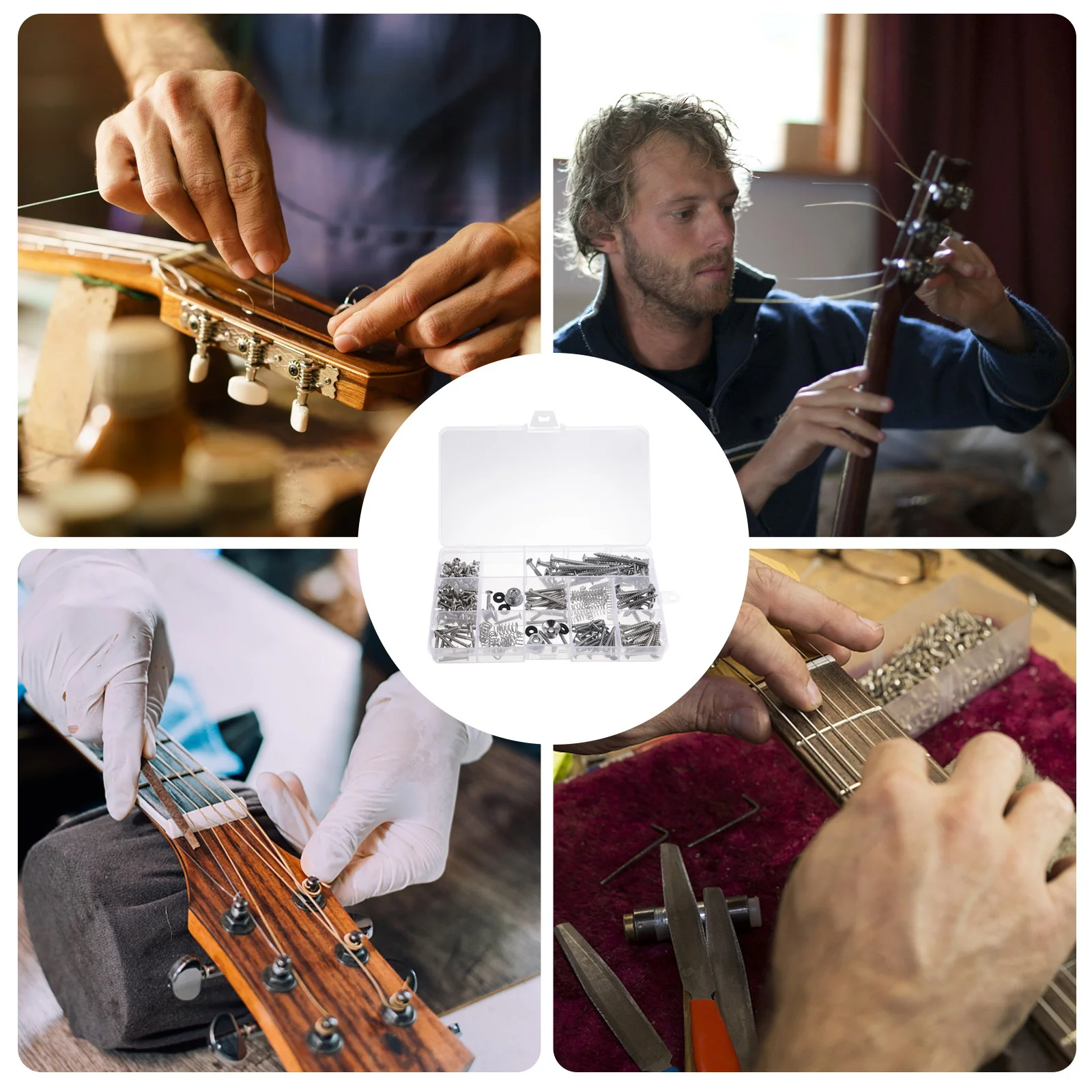

1 Set Guitar Repair Kit 9 Screw Types 2 Strap Buttons Spring Elbow Tweezers Included Guitar Mounting Accessories Tool Instrument