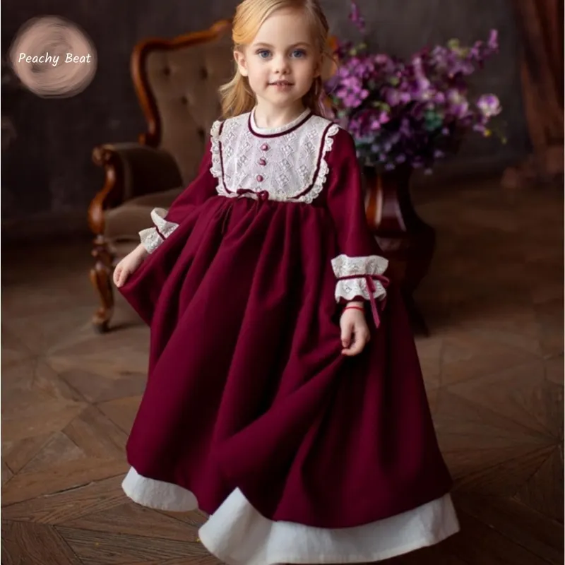 

Fashion Baby Girl Princess Bow Lace Dress Long Sleeve Infant Toddler Retro Vestido Wedding Party Birthday Baby Clothes 18M-10Y