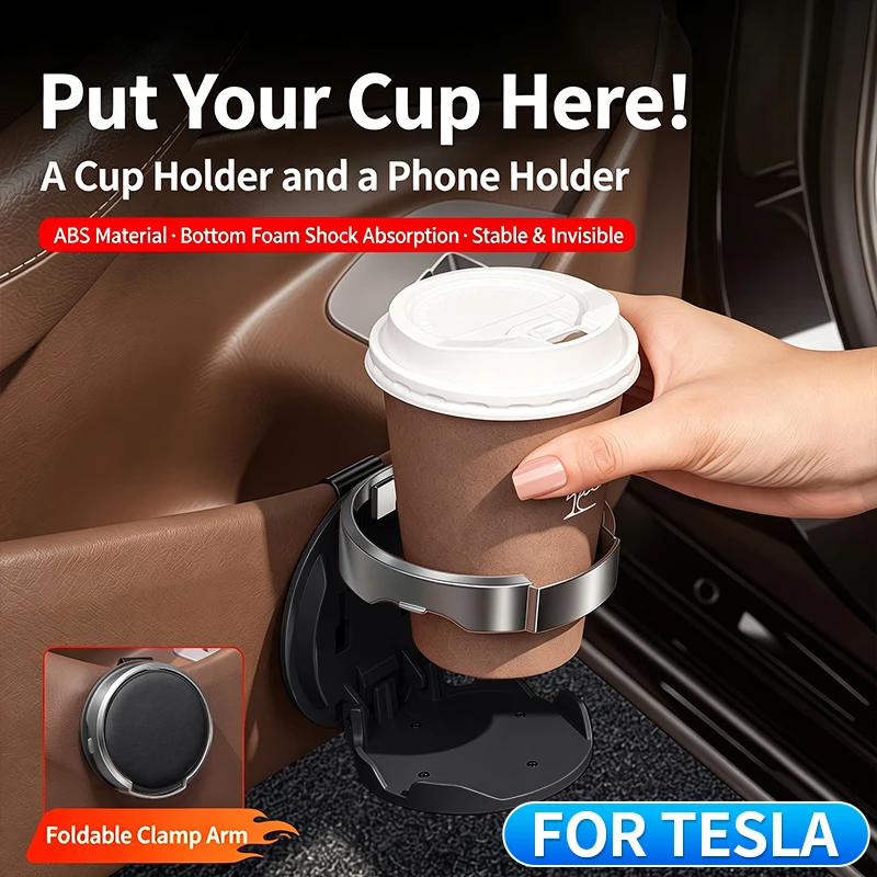Foldable Drink Cup Holder Hanging Water Bottle Rack for Tesla Model 3/Model Y, Easy-to-Install Car Interior Accessory