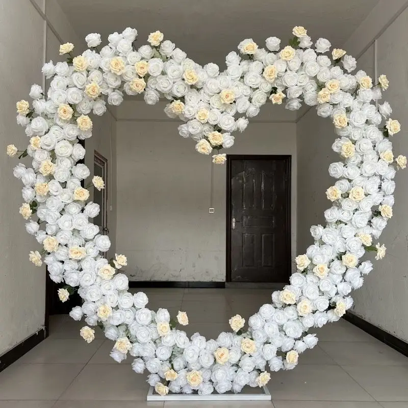

Custom 200cm White Silk Hydrangea Heart Shape Wedding Floral Arch Ceremony Artificial Flower Backdrop Proposal Background Props
