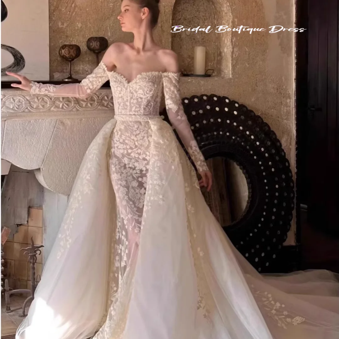 Vestidos De novia sexis personalizados desmontables 2 en 1 Vestido De Novia De manga larga para mujer Vestido De baile Vestido De Novia