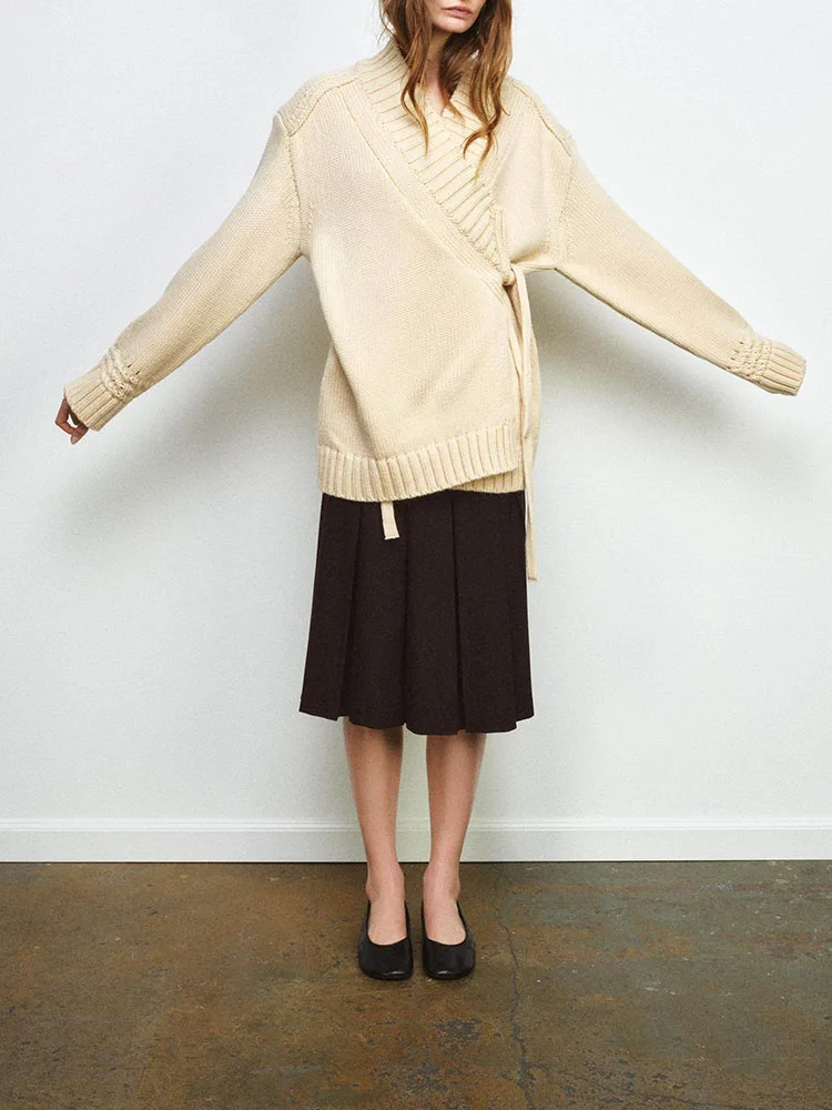 

Ele ZA2026 Knitted Double-Breasted Belted Coat New Arrival Lazy Sle Long Sve Women's ort Outerwear for Spring