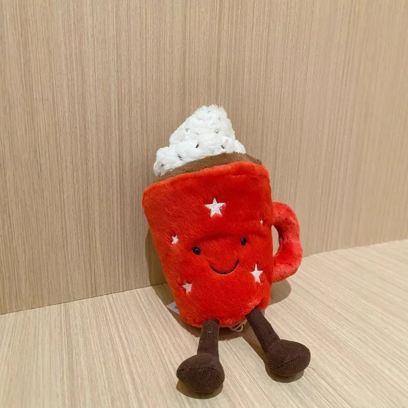 20cm 핫 초콜릿 레드 커피 컵 인형 홈 장식 고양이와 개 상호작용 플러시 펫 휴일 선물