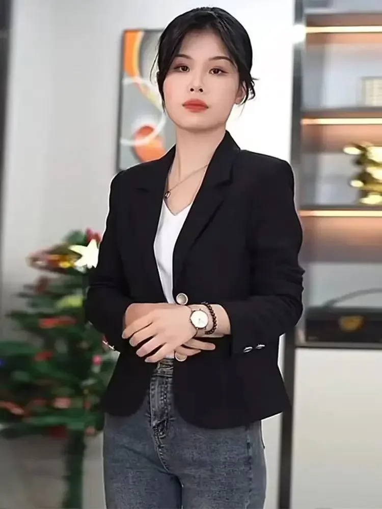 Gekerfde blazers Dames Kantoor Dame Basic jassen Bijgesneden Herfst Ulzzang Definieerd Minimalistisch Vintage 3-kleuren Dagelijks Populaire bovenkleding