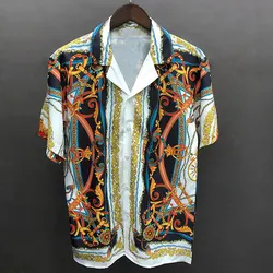 Men Short Sleeve Luxury Royal Gold Printed Shirt Floral Baroque Designer Shirt Men High Street Vintage Party Banquet Souvenir