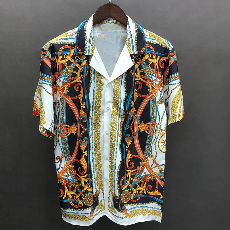 Men Short Sleeve Luxury Royal Gold Printed Shirt Floral Baroque Designer Shirt Men High Street Vintage Party Banquet Souvenir
