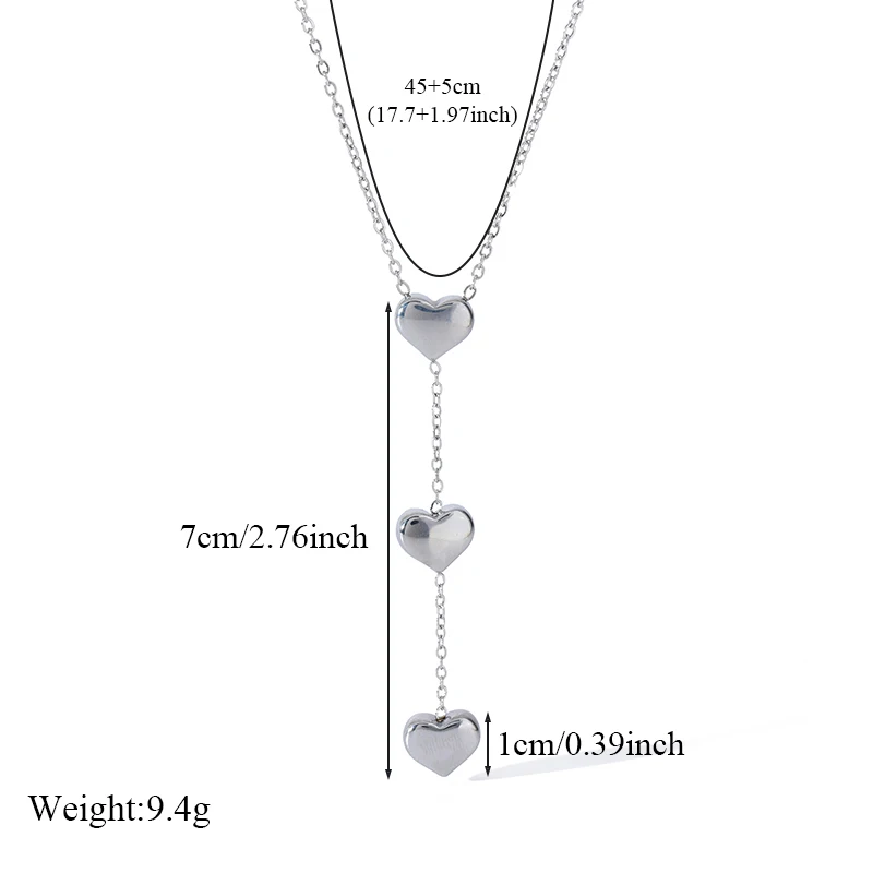 EILIECK 316L Stainless Steel Silver Color Glossy Heart Love Necklace Earrings Set For Women New Trendy Waterproof Jewelry Set