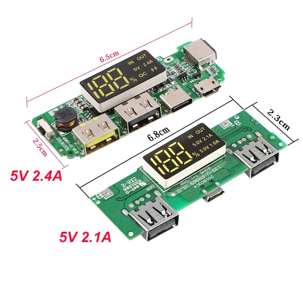 Li-ion Battery Fast Charging Module 18650 Fast Charging Mobile Power Board 5V2.1A 5V2.4A charging efficiency up to 90%