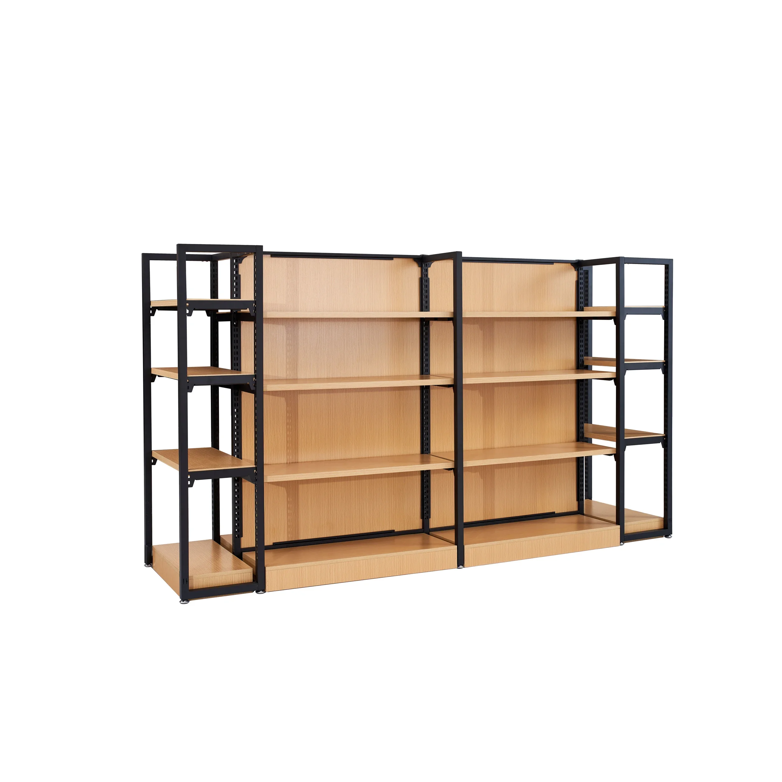 Shop Steel Storage Racks Shelves Wooden Display Double Sided Gondola Supermarket Shelf Rack System