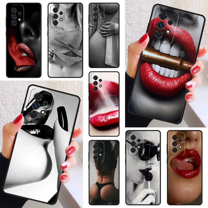 Sexy lady Red lips hot girl Phone Case Cover For Samsung Galaxy A52 A72 A73 A20e A21S A50 A70 A12 A42 A31 A40 A51 A71 A32 A80