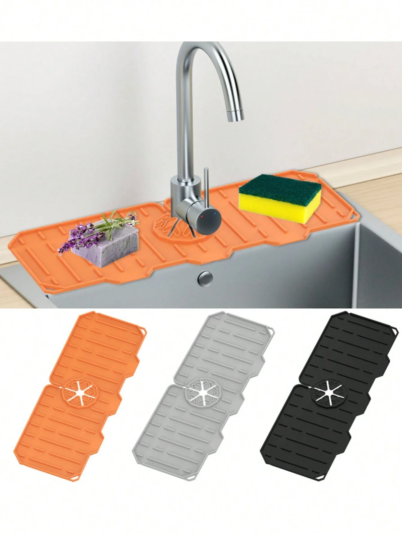 

Faucet Mat Kitchen Sink Silicone Splash Pad Drainage Waterstop Bathroom Countertop Protector Quick Dry Tray