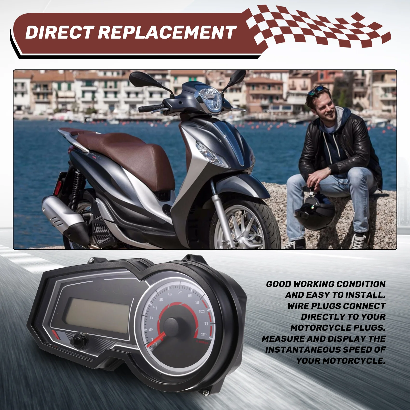 A20k-motocicleta lcd medidor digital velocímetro odômetro tacômetro para piaggio robinson 125