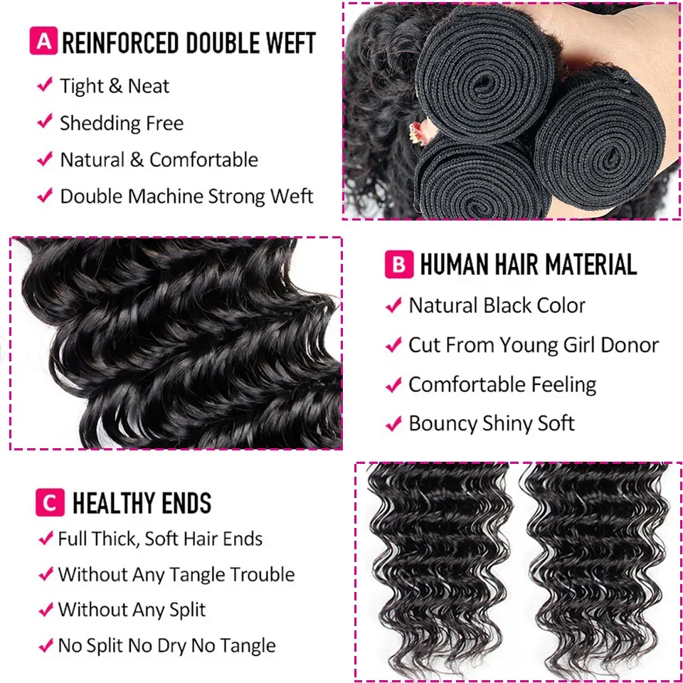 High Quality Deep Wave Bundles With 4x4 Closure Brazilian Remy Hair extensions Human Hair Weave With Closure Deep Wave