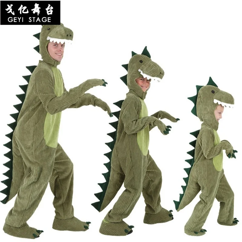 New Dinosaur Kigurumi Green Cartoon Animal Jumpsuit Halloween Cosplay Christmas costumes for parent-child Flannel Comfortable