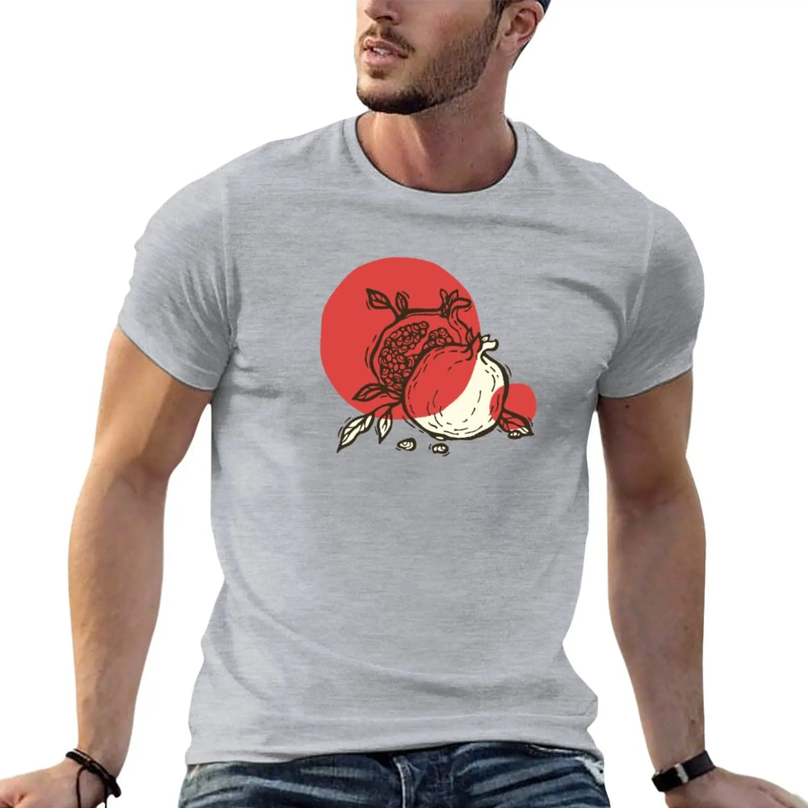 Decorative pomegranates T-Shirt korean fashion summer clothes Short t-shirt t shirts for men cotton