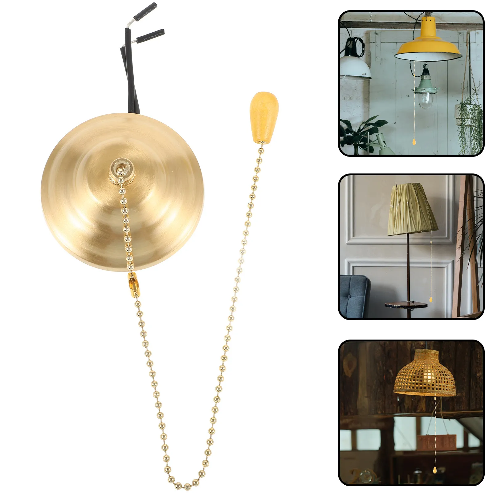 Pull Chain Light Fixture Solid Wood Copper Material Sturdy Pull Cord Switch for Bathroom Ceiling Lamp DIY Lamp Fixture