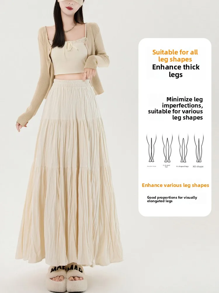 High Waist Velvet Pleated Skirt Women's Autumn Winter Cake Style Half Body Skirt Textured Pressed Patchwork A-Line Umbrella S...