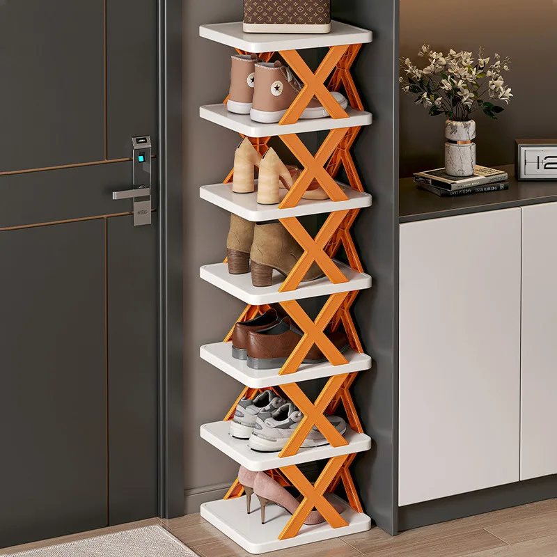 Zapatero para puerta del hogar, pequeño, estrecho, plegable, multicapa, almacenamiento simple, ahorro de espacio, artefacto, armario de entrada