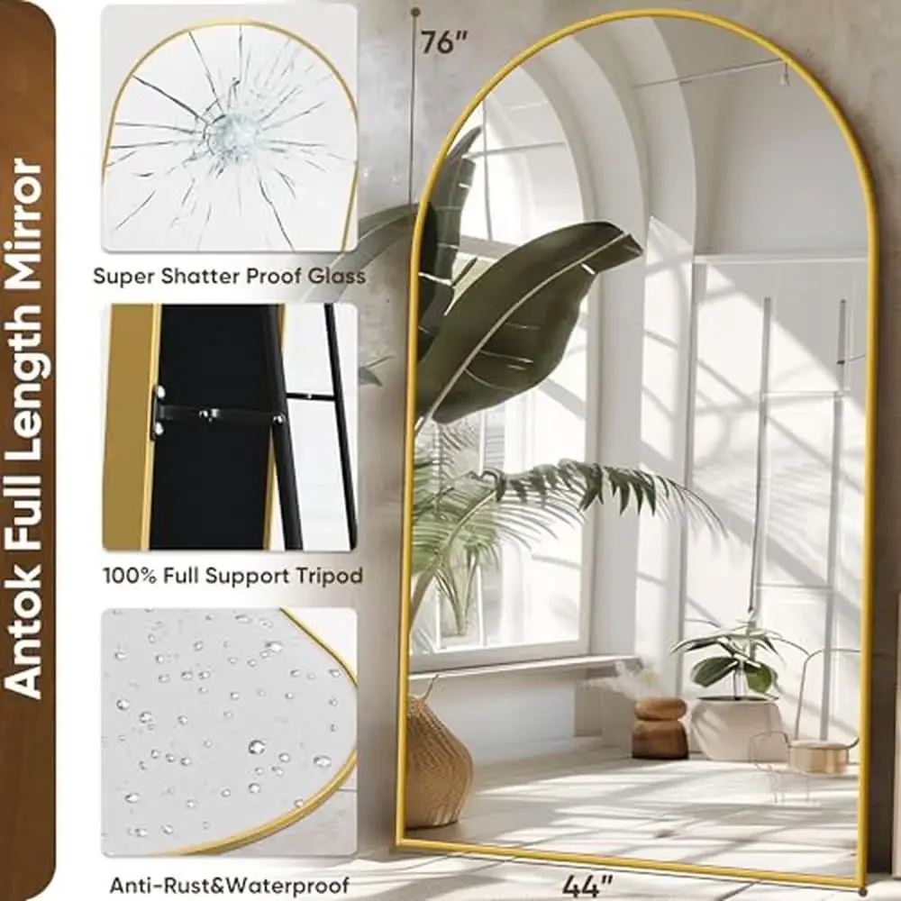 Extra grote gebogen volledige lichaamsspiegel 44"x76" met standaard Grote vloerstaande spiegel HD-glas Lichtgewicht frame Multifunctioneel