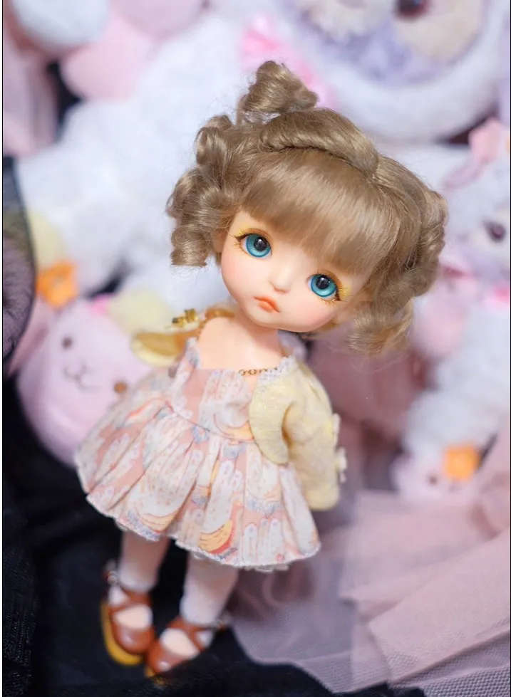 

Balls Head Double Ponytail Wig 1/8 BJD Mohair OB11 Clay Doll Wind Up Glutinous Rice Ball (Head circumference 5-6")