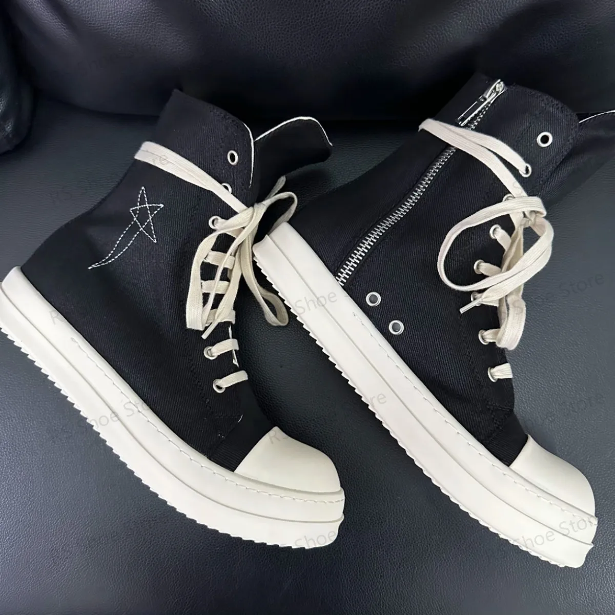 R-o Ankle Boot Men High Top Shoe Black Canvas Women Sneaker Casual Shoes Waxed Canvas Sneakers Zipper Lace Up Boots