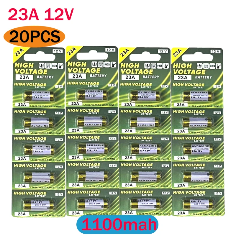 

Аккумулятор 12В 23А (20 шт.) 23GA A23S E23A EL12 MN21 V23GA GP23A LRV08 для пультов дистанционного управления, дверных звонков, часов, домашних сигнализаций и т.д.