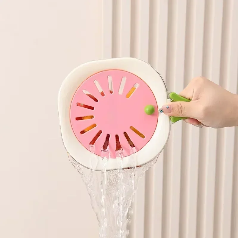 2-In-1 Dust-Proof Fruit Drainer Basket -Hidden Folding Handle Drain Switch Expandable Thickened Dewatering Dishwashing Basket - view 3