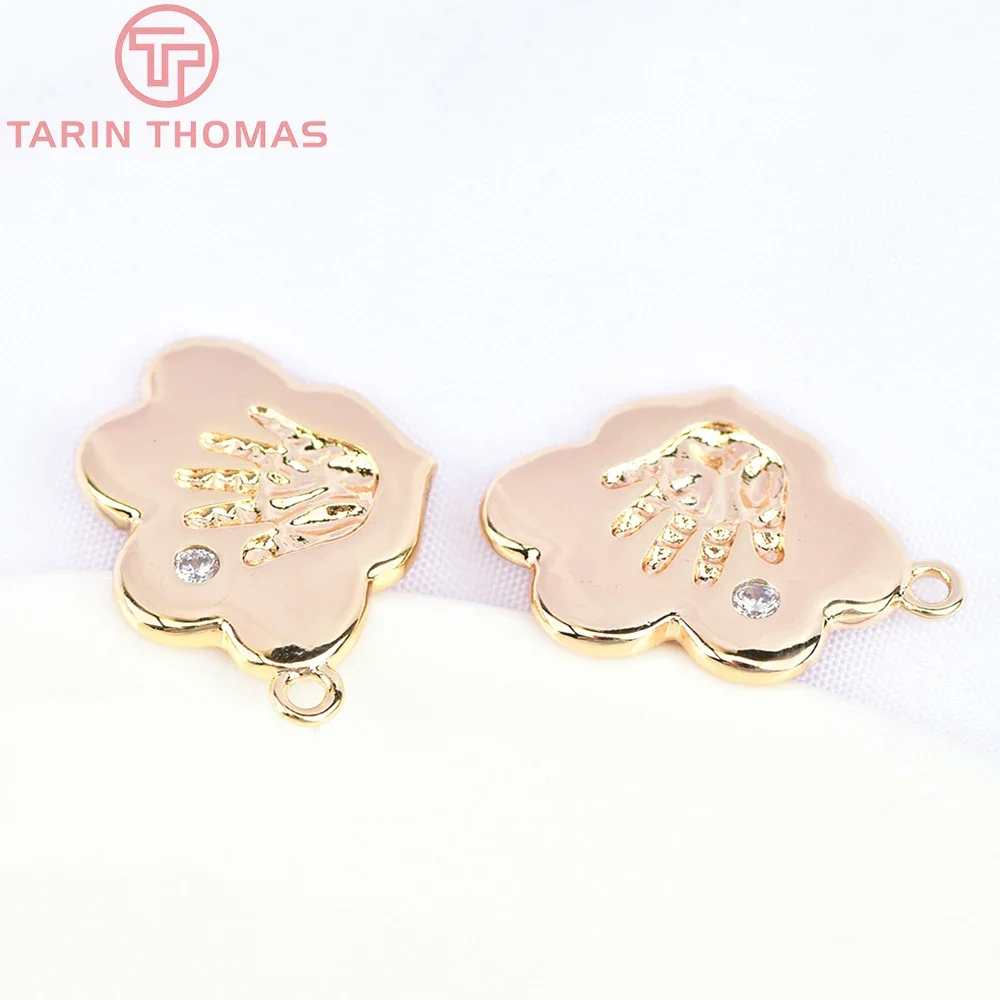 (5996) 4PCS 14.5x18MM 24K Gold Color Brass with Zircon Clouds Shape Palm Print Charms Pendants Jewelry Making Findings Wholesale