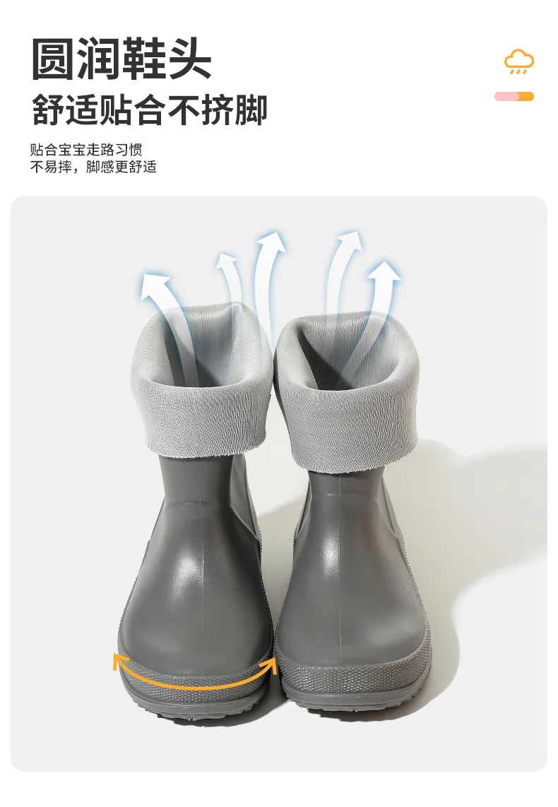Neue Baby-Regenstiefel in Unifarben mit Gummisohle, rutschfeste, wasserdichte Gartenschuhe für Jungen und Mädchen, lässige Kinderstiefel bis zum Knie – Detail 12