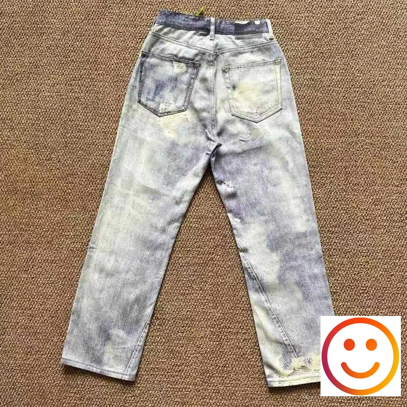 Blue Washed Our Legacy Loose Straight Through Digital Printed Jeans Men Women Four Seasons Denim Pants