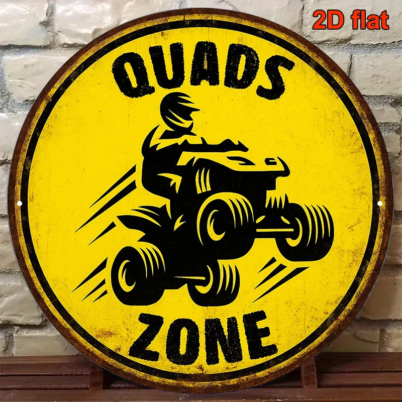 2D Flat Retro ATV Metal Sign - 8x8 Inch Round Wall Art Vintage Off Road Design for Garage Man Cave Bar Decor Gift