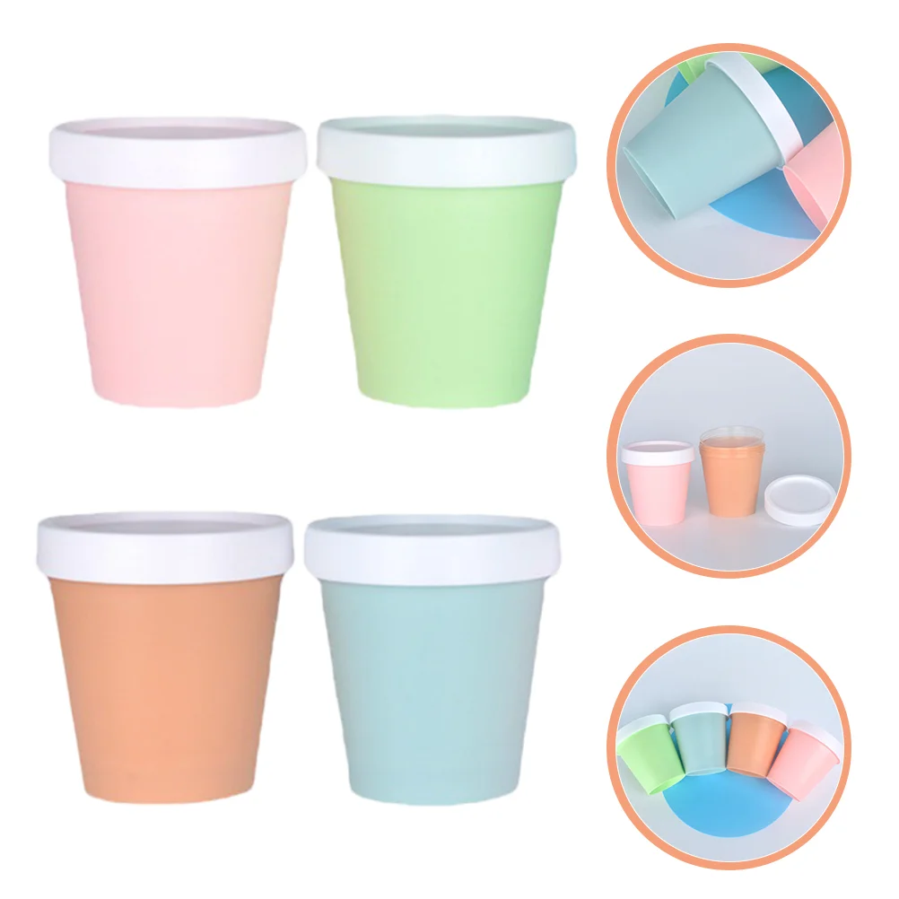 

4 Pcs Empty Ice Cream Bottle Dessert Cups Soup Containers with Lids Freezer Food Storage Bowls Mini Facial Pp