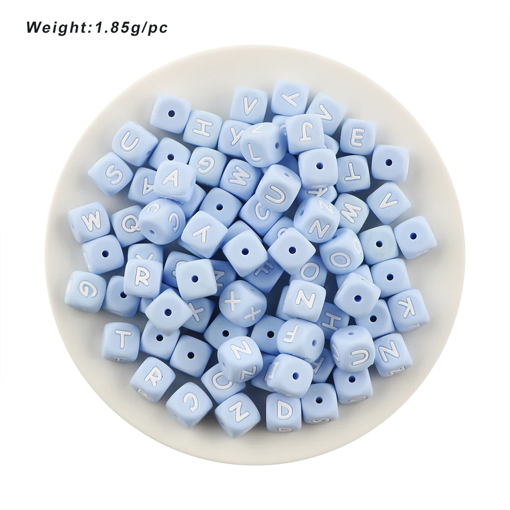 Kovict 60pcs 12mm Blue Silicone Alphabet Letter Beads Baby Pacifier Chain Silicone Baby BPA Free Jewelry Accessories