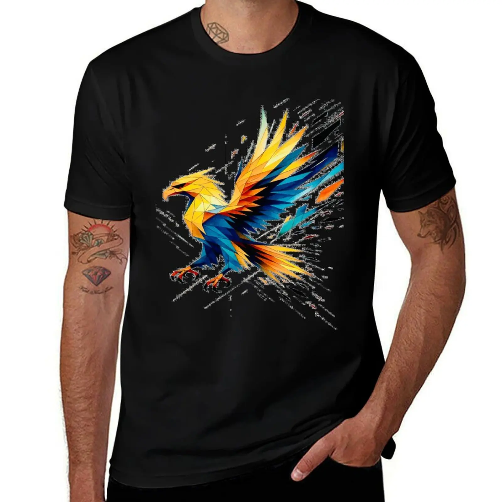 

Phoenix Flight – Geometric Eagle in Fiery Blues & Golds T-Shirt Blouse valentines boutique clothes fitted t shirts for men