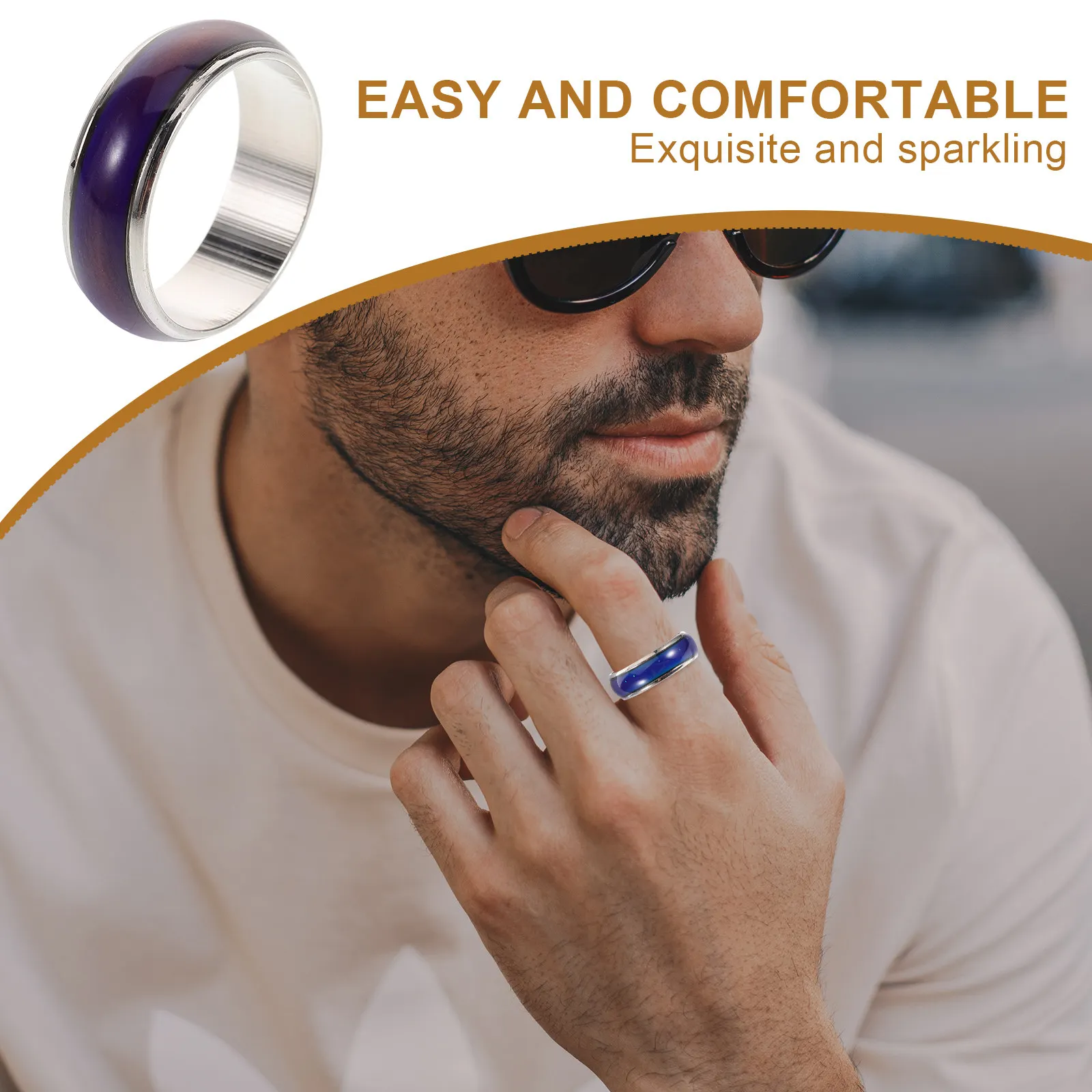 15.6mm Color Changing Mood Ring Unisex Stainless Steel Sparkling Shifting Tone Finger Ring Comfortable Delicate Design